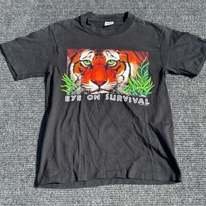 Anvil Tiger Graphic T-Shirt Eye On Survival Black Cotton Tee Small